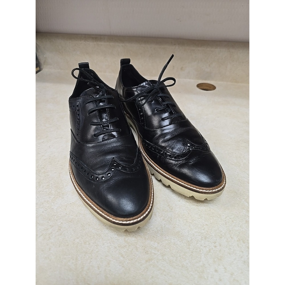 ECCO Mens Wingtip Oxford Black Leather Brogue Platform Lug Sole Shoes EU 42 US 8